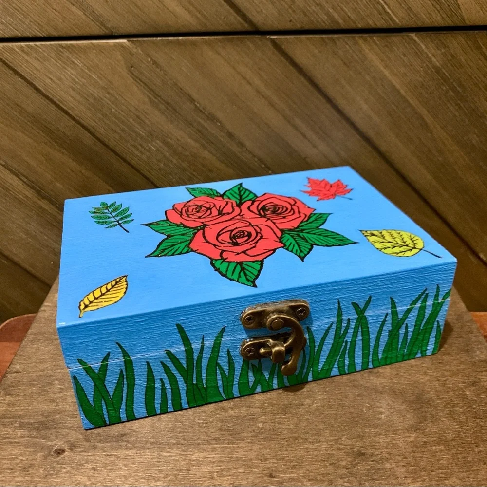 Blooming Rose Blue Wooden Box